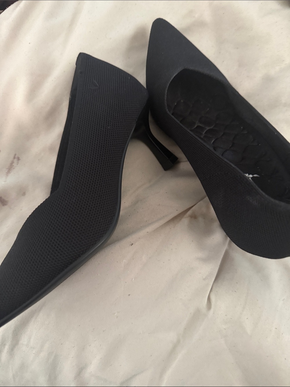 Classic Black Pointed-Toe Knit Heels